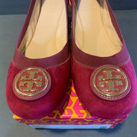 Tory Burch NEW Caroline 2 Cabernet Lancaster Suede/Veg Leather/Elastic Flat. 7 - Picture 2 of 6